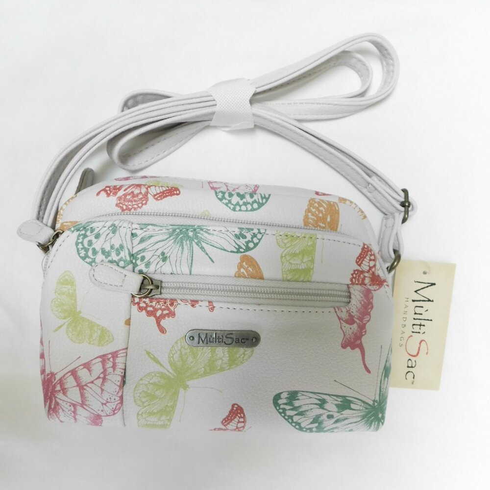 MULTI SAC Dynamic Small Crossbody Bag White with Butterflies NEW